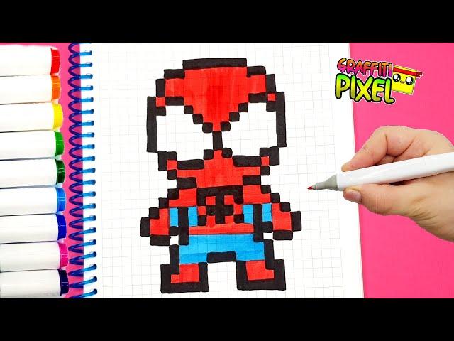 Рисунки по клеточкам ЧЕЛОВЕК ПАУК ! Spider man pixel art