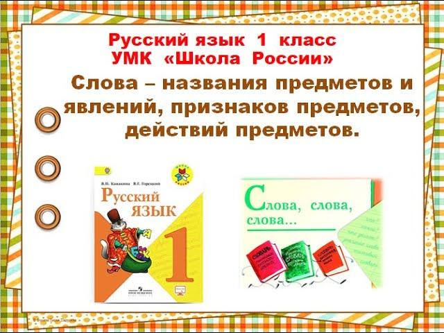 Слова – названия предметов и явлений,, признаков предметов, действий предметов.Русский язык 1 класс