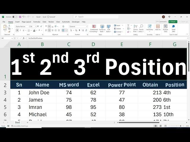 how to Calculate Position in Excel