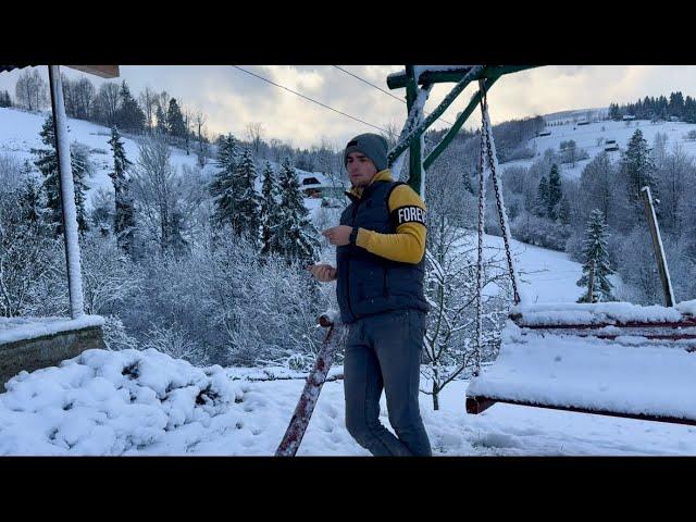 The amazing winter life of a young man in the mountains. The first snow