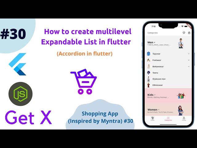 How to create multilevel Expandable List in flutter || Accordion in flutter || Shopping app #30