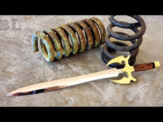 Forging epic FANTASY SWORD Out of Rusty Coil Spring