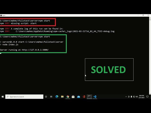 How to fix start script error when running npm start command | npm start error in express server