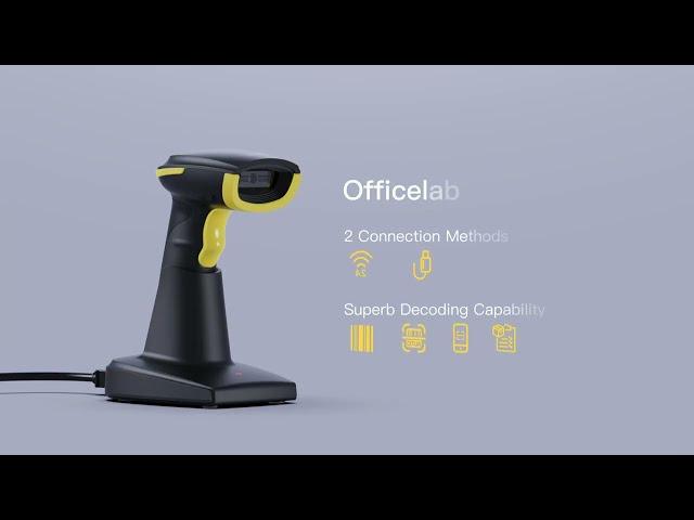 Officelab BS01002 1D Wireless Barcode Scanner with Smart Base, Screen Scanning, Yellow