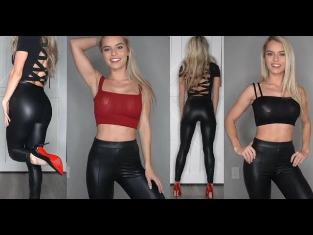 Bri Laurennn promo video shiny leggins , glossy leggins, heels