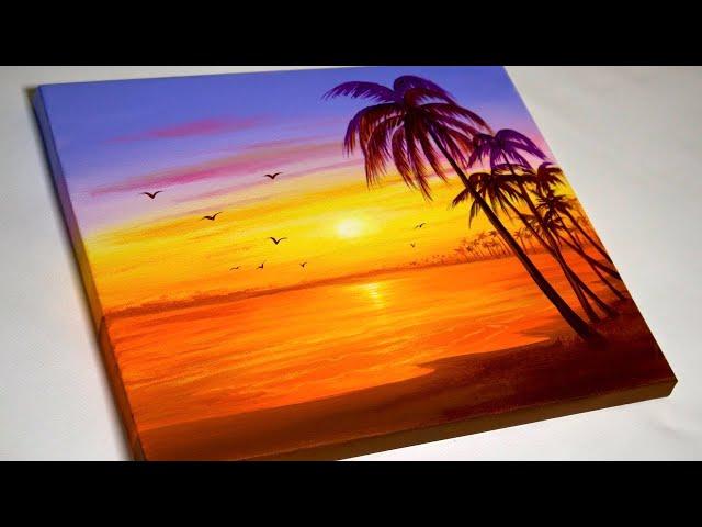 Sunset Beach Painting | Sunset Landscape Painting for Beginners