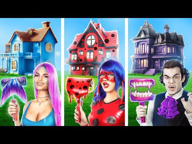 One Colored House Challenge! Vampire vs Lady Bug vs Mermaid!