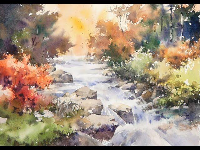 Landscape Watercolor - Valley Autumn (wet-in-wet, Arches rough) NAMIL ART #shorts