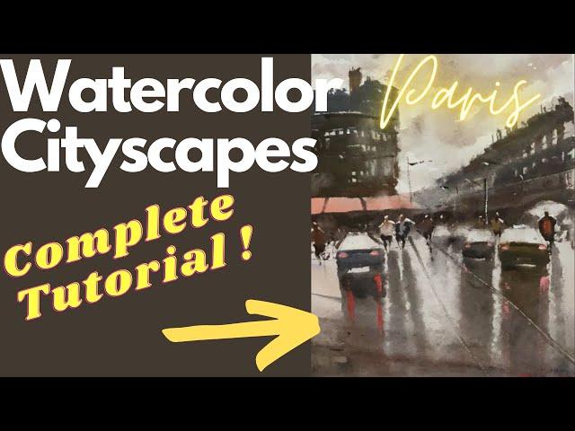 Watercolor Cityscape Tutorial (PARIS EASY!!!)