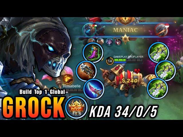 34 Kills!! MVP 18.8 Points Grock Almost SAVAGE!! - Build Top 1 Global Grock ~ MLBB