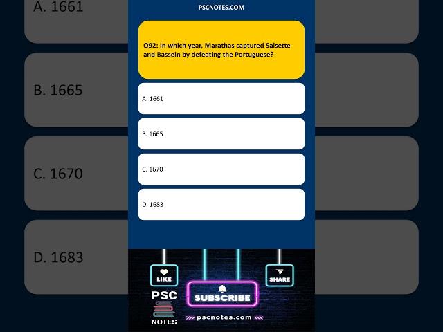 GK MCQ Quiz In which year  Marathas captured Salsette and Bass