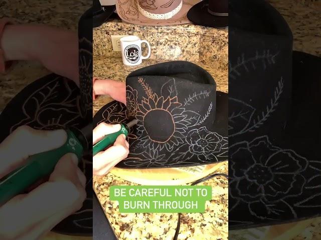 Diy wood burned cowboy felt hat with flowers #upcycle #diy #diyupcycle #reseller #woodburning
