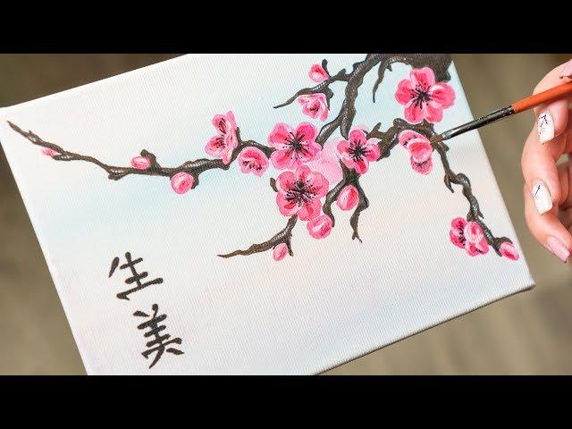 Blooming Sakura Twig - Acrylic painting / Homemade Illustration (4k)