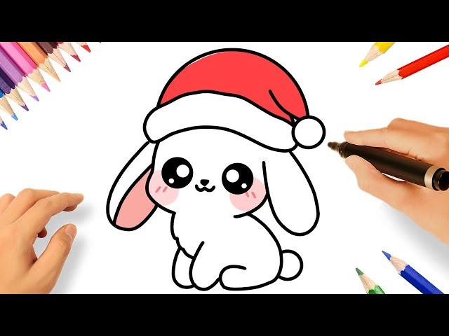 HOW TO DRAW A CUTE CHRISTMAS BUNNY EASY ️