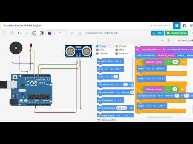 Ultrasonic Sensor with LED and Buzzer Using Arduino at Tinkercad | Arduino Project | Mini project