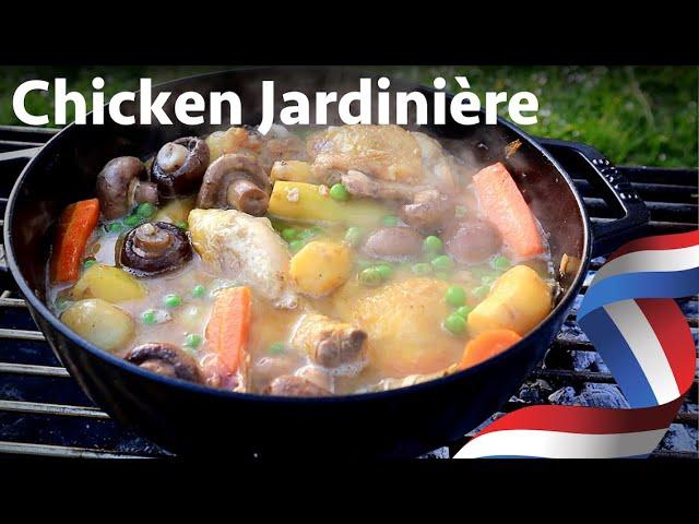 Poulet Jardiniere. Chicken Stew with Garden Vegetables.