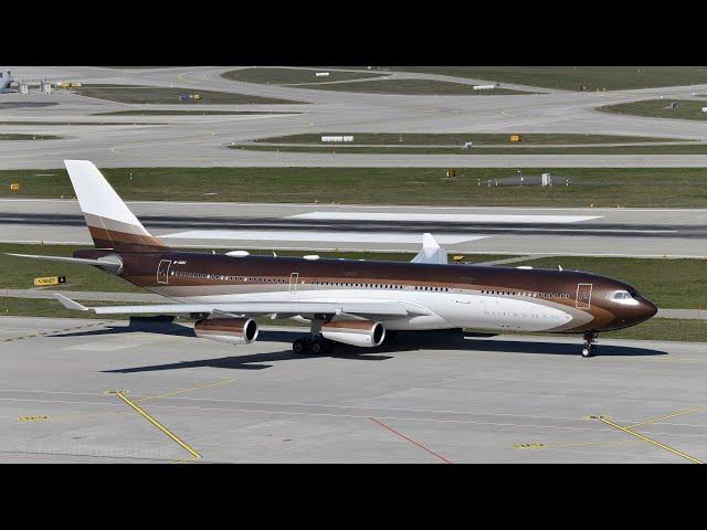 Alisher Bourkhanovich Usmanov's Airbus A340 at Zürich-Kloten (with live ATC)