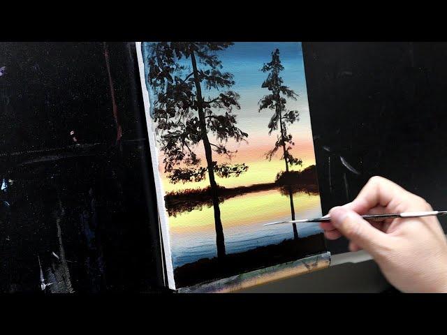 Super Simple Sunrise Over A Lake - Full Length Painting Tutorial #sunrise #art #painting