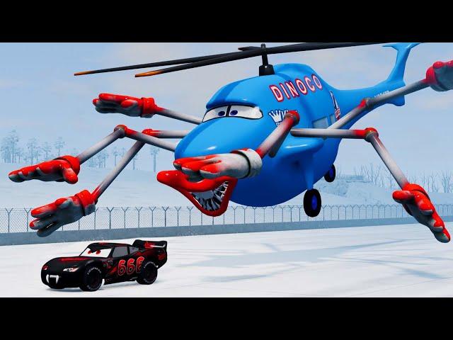 Epic battle between The Lightning McQueen Eater VS Dinoco Helicopter Eater |BeamNG.Drive