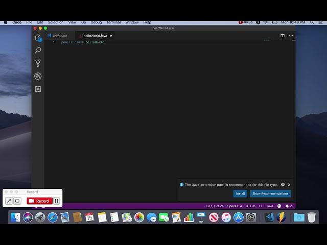 Hello World in Java using Visual Studio Code