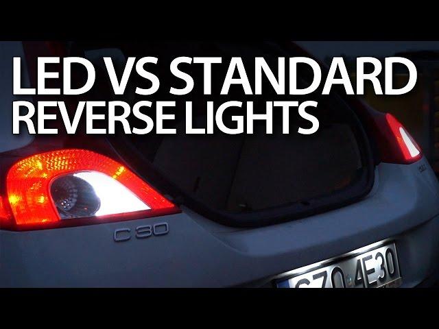 Comparing LED P21W reverse light bulbs with standard