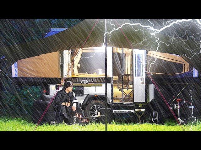 $9,900 Full-Automatic Tent Trailer Camping in the Rain  Awesome 3 Second Setup Awning