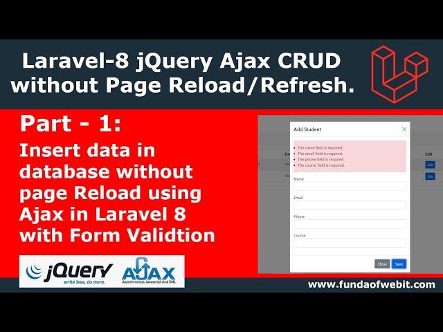 Laravel Ajax CRUD 1: Insert data without page reload using Ajax in Laravel 8 with Form Validation