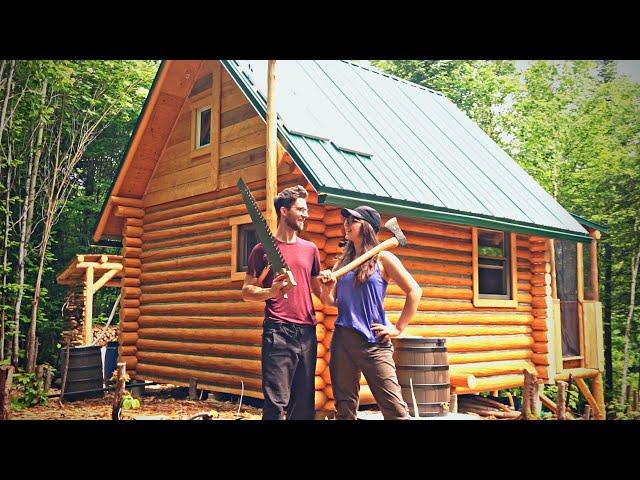 Canadian Couple Builds Their DREAM Home with HANDTOOLS! (Tiny Log Cabin in the Forest, FULL BUILD)