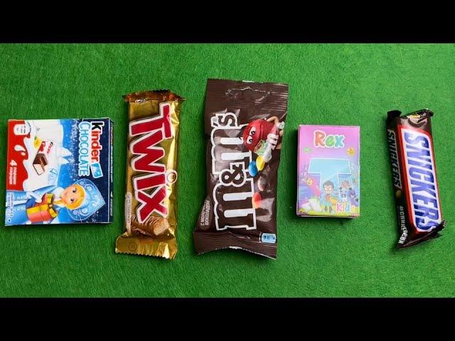 Satisfactory video “Unpacking Snickers and Twix and Kinder chocolate and M&ms Zvachka Rex ASMR