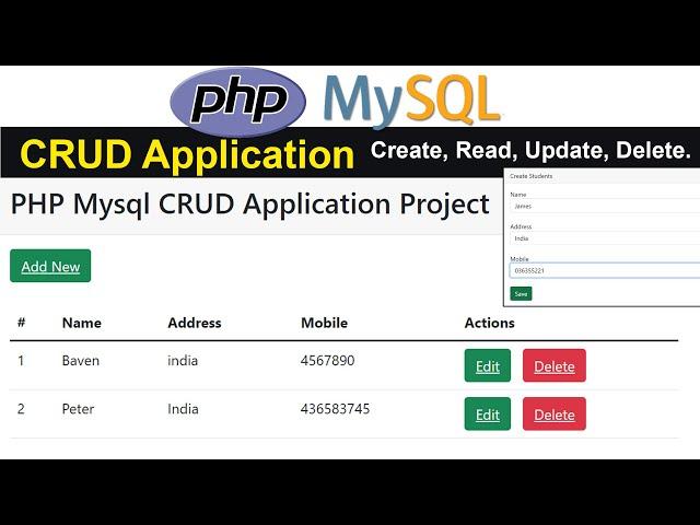 PHP MYSQL CRUD Application  || Create, Read, Update, Delete.