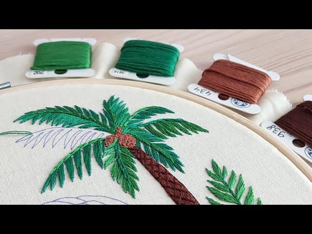 Palm Tree & Plumeria  Hand Embroidery Tutorial for Beginners 🪡  Flamingo Stitch Along | Part 2