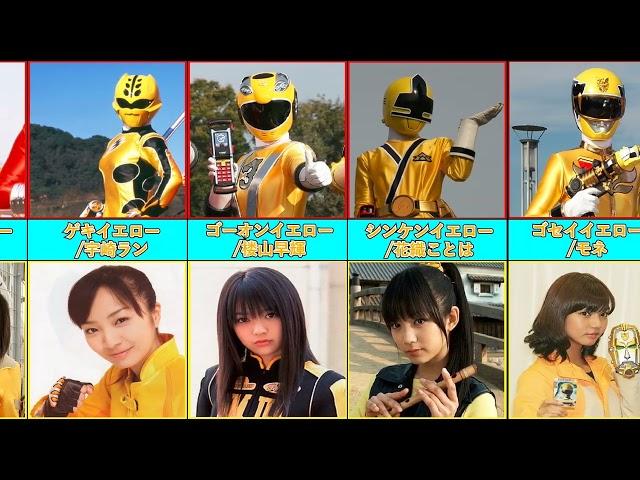 歴代イエロー 【 俳優 スーパー戦隊シリーズ 女優 図鑑 】 変身前と変身後  比較動画   The Super Sentai Series yellow & etc.