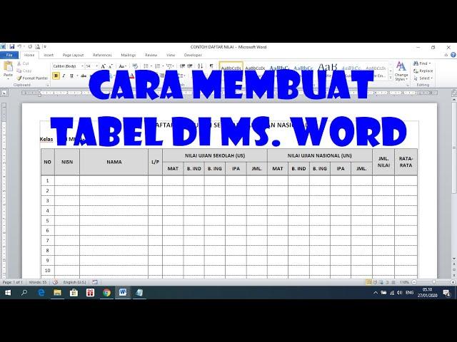 Cara Membuat Tabel di Ms Word