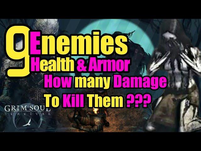 Grim Soul Dark Fantasy : #35 9 enemies health & Armor (how many Damage to kill them)!!!