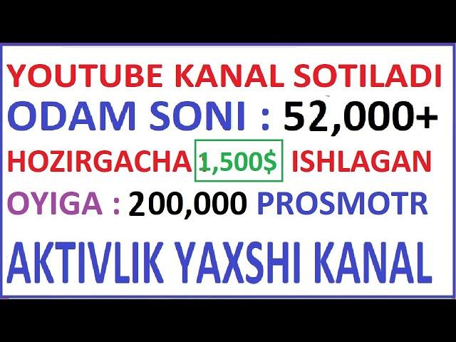 YOUTUBE KANAL SOTILADI 2023 PULATOV DILMUROD internetda pul ishlash youtube prosmotr ko'paytirish