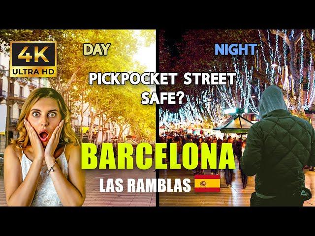 IS LA RAMBLA SAFE? PICKPOCKET STREET DAY AND NIGHT WALKING TOUR OUT OF SEASON DECEMBER BARCELONA 4K