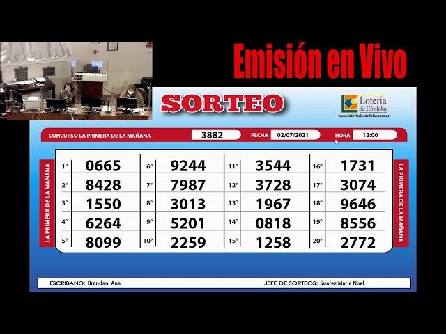 Sorteo de Quiniela1° de MAÑANA N°3882- 02/07/2021