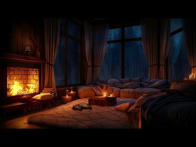 Thunderstorm Haven - Cozy Fireplace Rainy Night Ambience