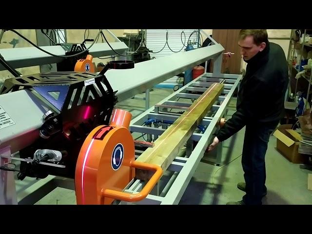 Кромкообрезной станок с пневматическими прижимами ПР-450МСПП. Edge cutting machine PR-450MSPP