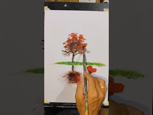 How to draw red tree easy tutorial painting #ytusa #shortsart #drawtree #satisfyingart #treeart