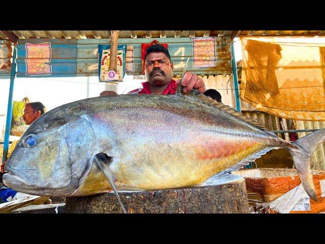 KASIMEDU  SPEED SELVAM | 44 KG GIANT TREVALLY FISH CUTTING VIDEO | IN KASIMEDU | FF CUTTING 