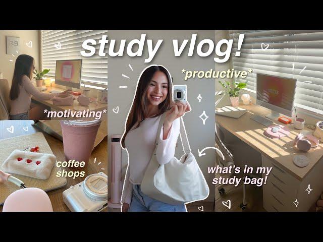 STUDY VLOG  what's in my school bag, my study tips, coffee shops, etc! *productive + motivating* 🫶