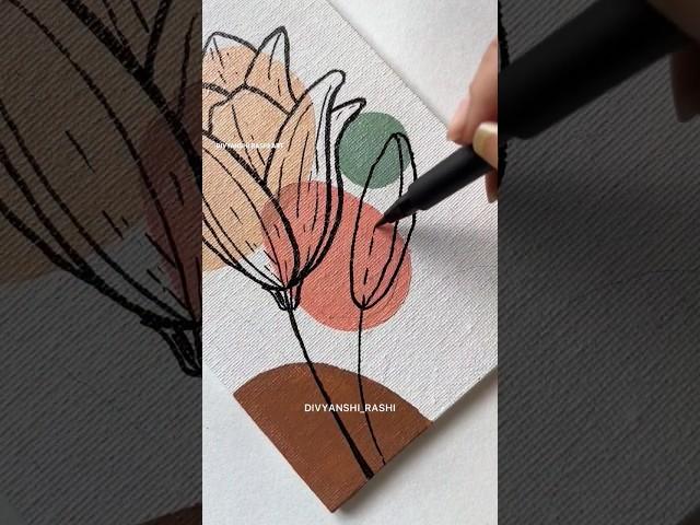 DAY 2/10 of Daily Boho Art  Acrylic Painting | Easy Canvas Drawing #floralart #asmr #satisfyingart