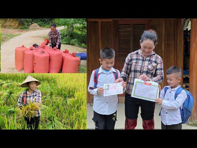 Complete rice harvesting work, including threshing with a mini thresher.DANG THI DU