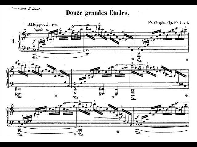 Chopin - Pollini performs 12 Etudes for piano, Op. 10; complete with sheet music