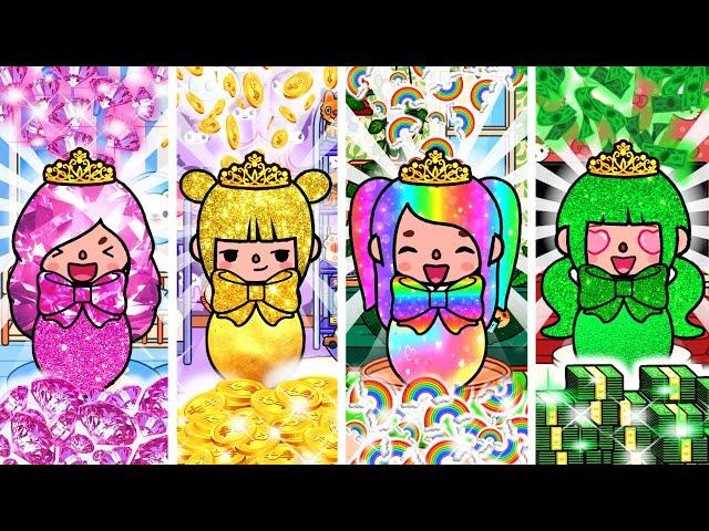 Everything Quadruplets Touch Turns Into Rainbow Gold Diamond and Money | Toca Life Story | Toca Boca