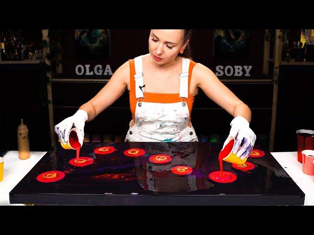 Dancing in the Dark! ️ Bright RED Floral Flow with GOLDEN Accents on DEEP Black | Acrylic Pouring