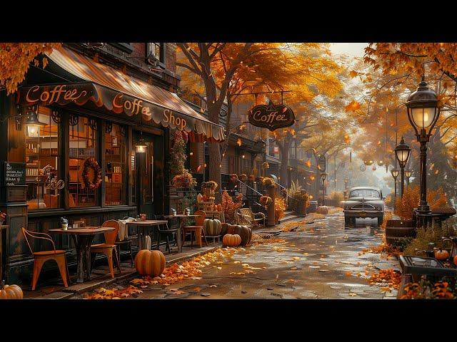 Captivating Fall Jazz Music to Relax  Autumn Street & Coffee Shop Outdoor Ambience