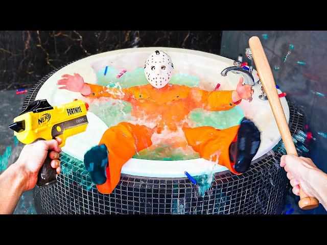 Nerf War: Jason's Mask Menace & Epic Pool Plunge in Home Defense Battle!