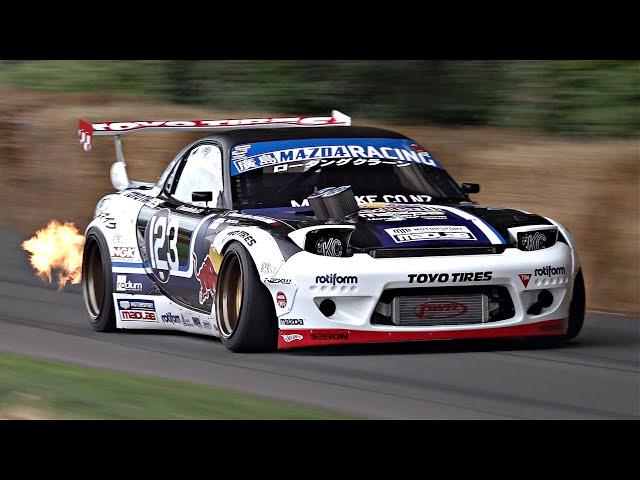 Mad Mike's 11.000rpm 4-Rotor Mazda RX-7 @ 2023 Goodwood FoS | Flames, Drifts, Donuts & Rotary Sound!